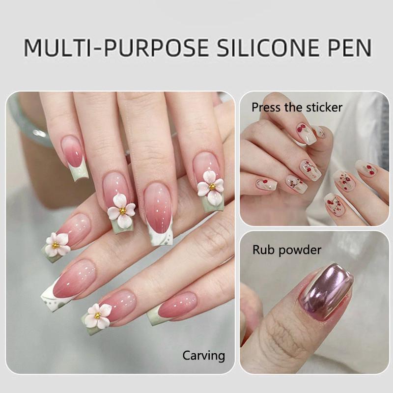 5Pcs/Set Silicone Nail Art Pen Brush Uv Gel Polish Tip 3D Image Diy Dotting Polish Brushes Sculpture Pen Diy Manicure Tool