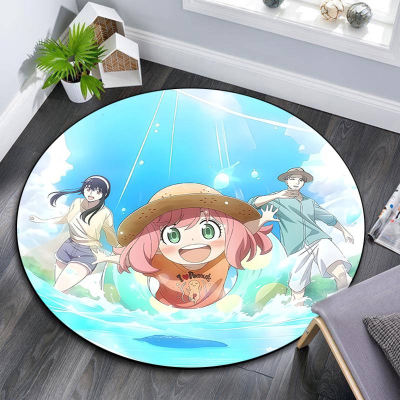 Spy X Family Round Area Rug,Carpet Rug for Living Room Bedroom Sofa Playroom Decor,Non-slip Floor Mat