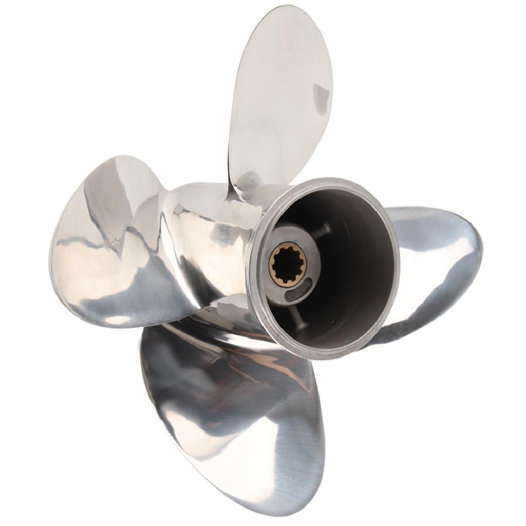 Marine Outboard Propeller 4 Blades 10 Spline Teeth Fit for 25‑30HP 3in Gearcase