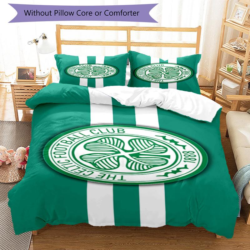 Celtic Football Club Crest Printed Pattern Duvet Cover Set – Includes 1 Duvet Cover and 2 Matching Pillowcases Bedroom Decor Christmas Gifts