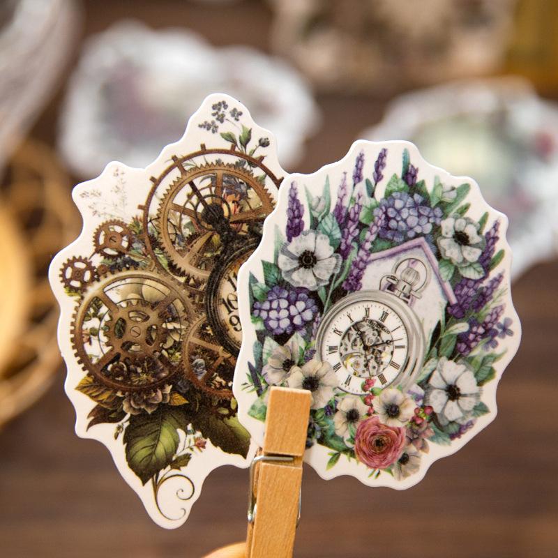 1pack/30Pcs Retro Clock & Flower Sticker Pack European Nostalgic PatternsDIY Handmade Album Scrapbooking Decorative Supplies