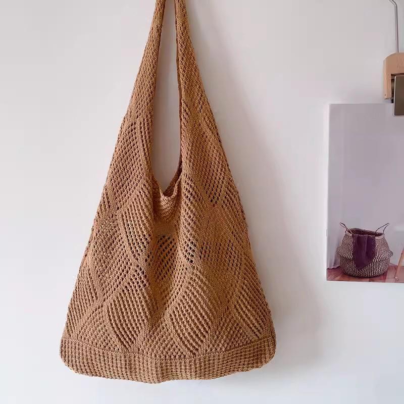 New Trend Women's Bag Crochet Handbag Retro Knitted Solid Color Hollow Top-handle Tote Bag Travel Shopper Shoulder Bag