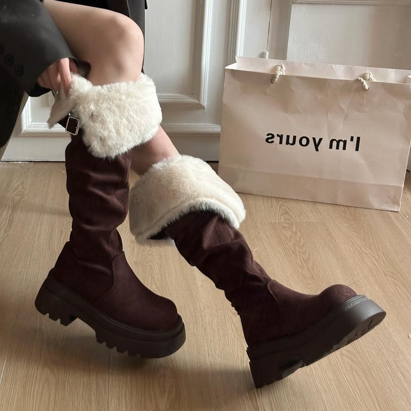 Women's soft elastic winter warm cold padded snow boots thick bottom non-slip wear-resistant outdoor leisure sports tall cotton boots