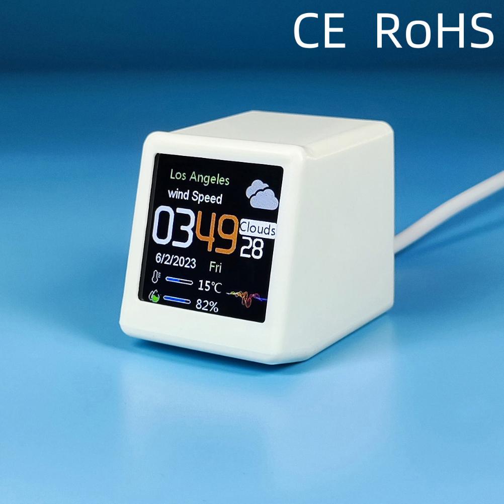 

Супер крутая мини-Wi-Fi настольная погодная цифровая часовая станция с IPS LCD экраном гаджет для украшения белый