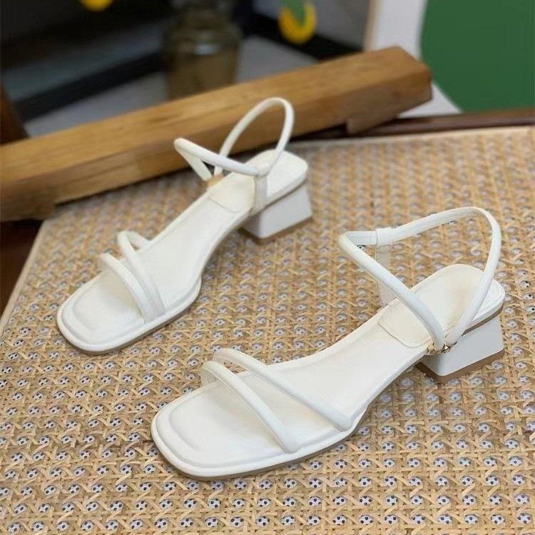 French Thick Heel Strap Sandals Women's Summer New Fashionable Versatile Gentle One-word Strap with Skirt Sandals