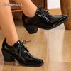 British Style Women's Leather Shoes Size36 43 New Pointed Toe Thick Heel Fashion Comfortable Lace Up Single Shoes High Heel Pump