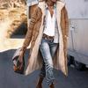 Women Winter Coat with Hood Padded Plush Lined Double-sided Wearable Outerwear Warm Large Pocket Zipper Closure Mid Length Overcoat