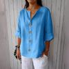 Women's Fashion Casual V-Neck Buttoned 3/4 Sleeve Cotton Linen Top