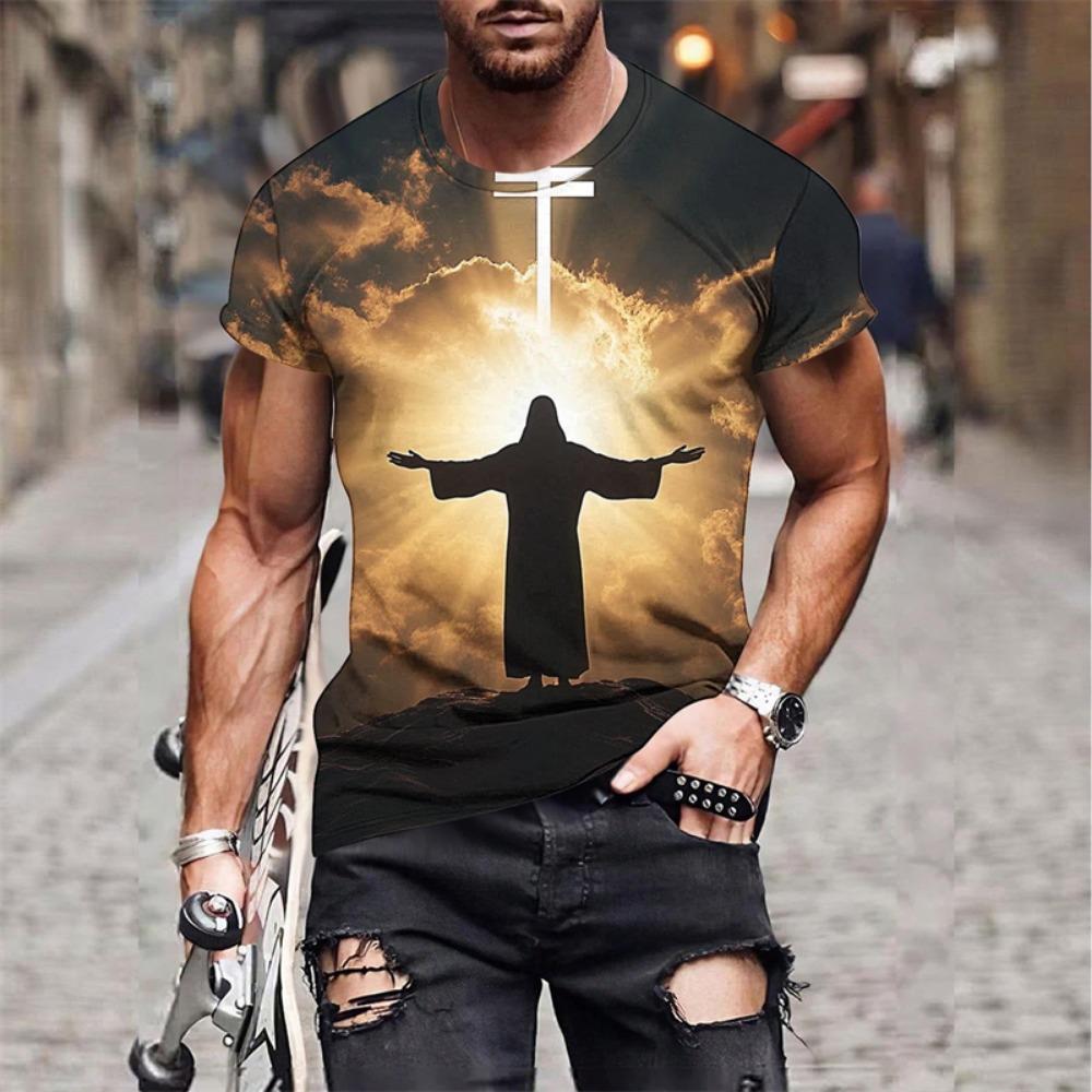 T-shirt Estive con Stampa 3D Croce di Gesù Cristo Uomo Donna Moda Casual Streetwear Oversize Girocollo T-Shirt per Bambini Top Abbigliamento