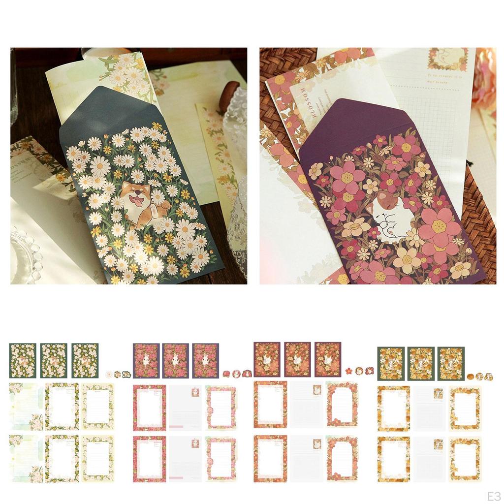 Elegant Floral Stationery Set with Lined Sheets and Matching Envelopes