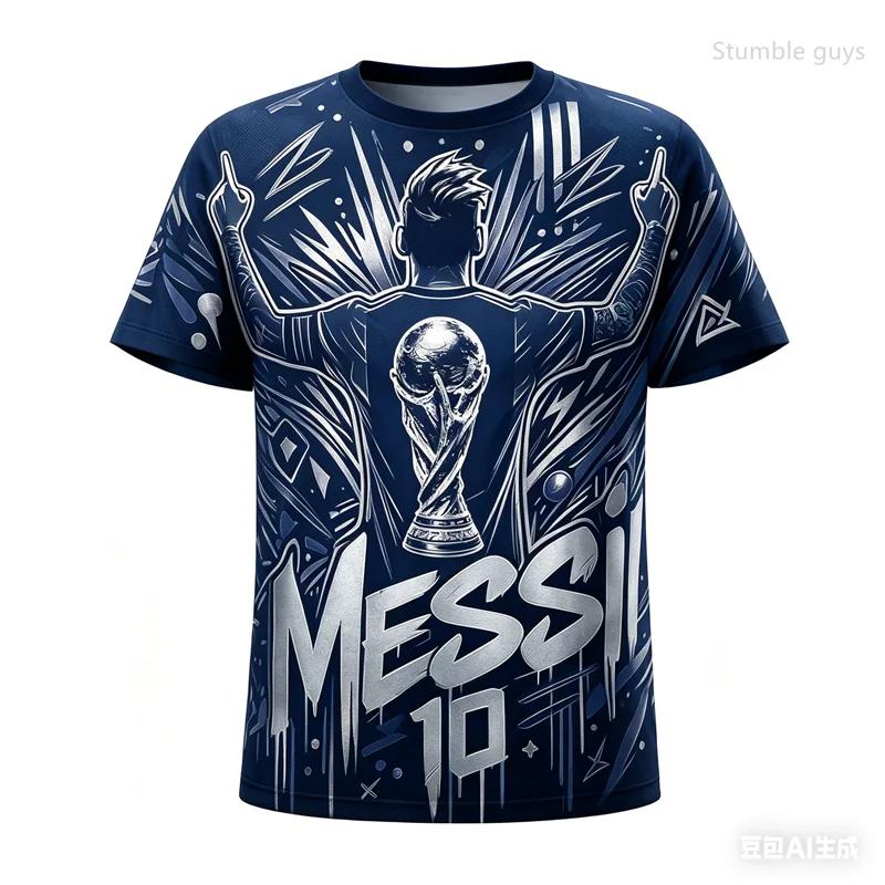 T-shirt Estiva da Uomo per Palestra Fitness con Stampa di Messi Calcio Manica Corta Casual Sportiva Maglietta Street per Bambini Ragazzi Abbigliamento da Esterno