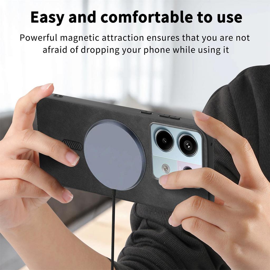 B1 For Xiaomi Poco X6 5G/Redmi Note 13 Pro 5G Leather Back Case Compatible with MagSafe Skin-Touch Phone Cover