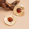 Salircon Classic Elegant Inlaid Brown Resin Earrings Women Vintage Geometric Round Earring Daily Wear Accessories Jewelry Gift