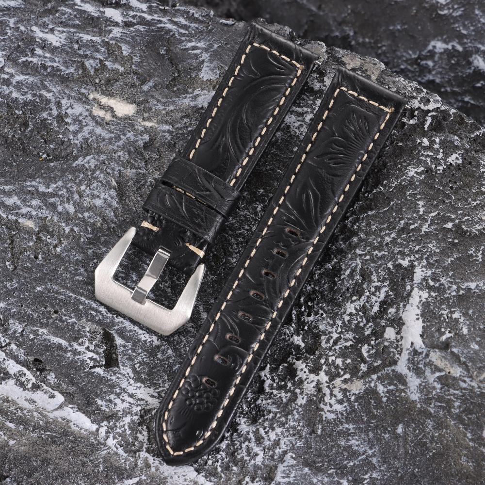 Handgefertigte Rindsleder-Uhrenarmbänder 20mm 22mm 24mm 26mm Vintage Crazy Horse Leder-Uhrenarmband für Panerai für Omega Schnitzerei Armband