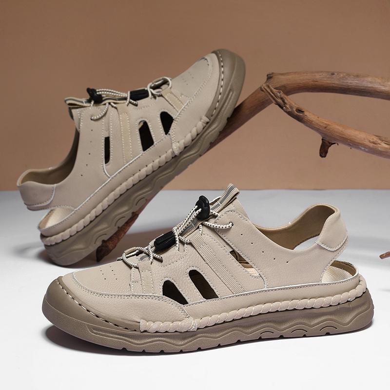 Men Sandals Split Leather Sandals Slides Breathable Rome Male Summer Outdoor Beach Slippers Soft Hot Sale Men Beach Sandals