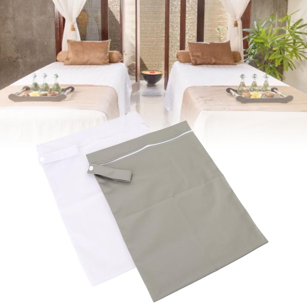 2pcs Wet Bags Zippered Water Proof Portable Outdoor Storage Bag Organizer for Wet Clothes Green Whit