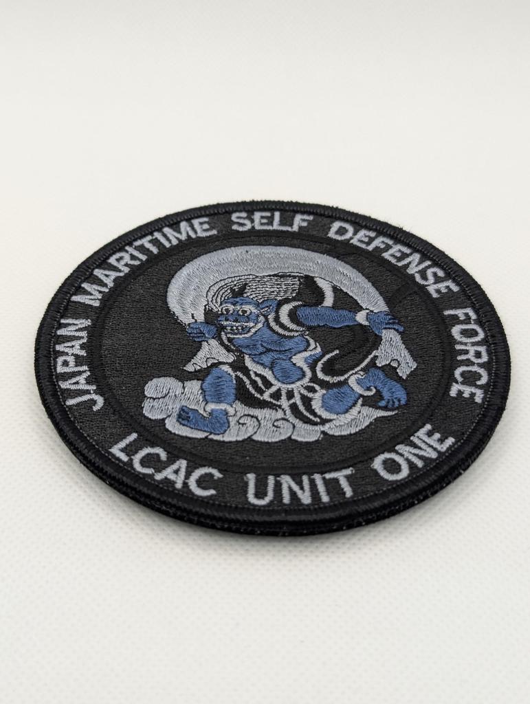 Japan Forces Goods Patch JMSDF Embroidered Velcro Japanese Style WPLCAC Fabric with JMSDF Camouflage Self-Defense (LCAC Fujin) (Black Embroidery)