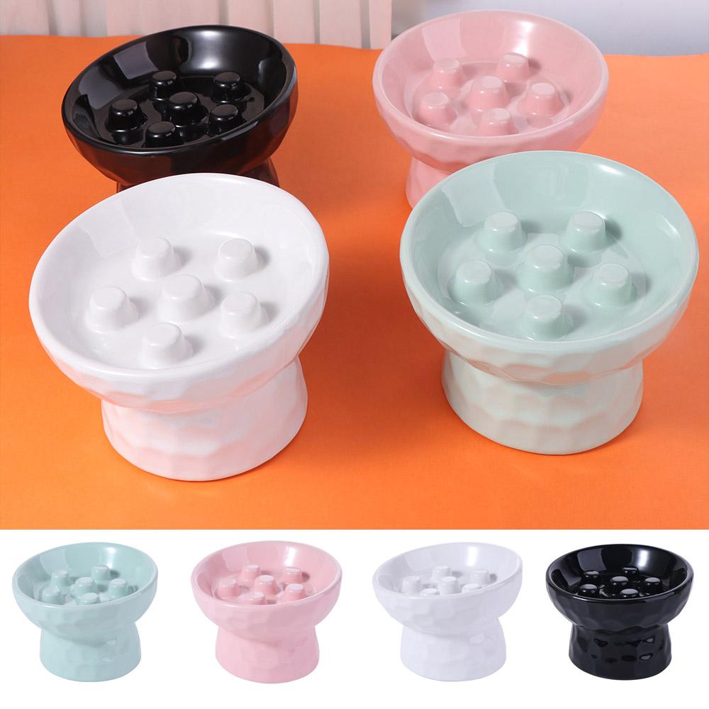 Ceramic Cat Slow Feeder Bowl Slanted Mouth Pet Drinking Eating Feeder for Kitten/Puppy/Bunny