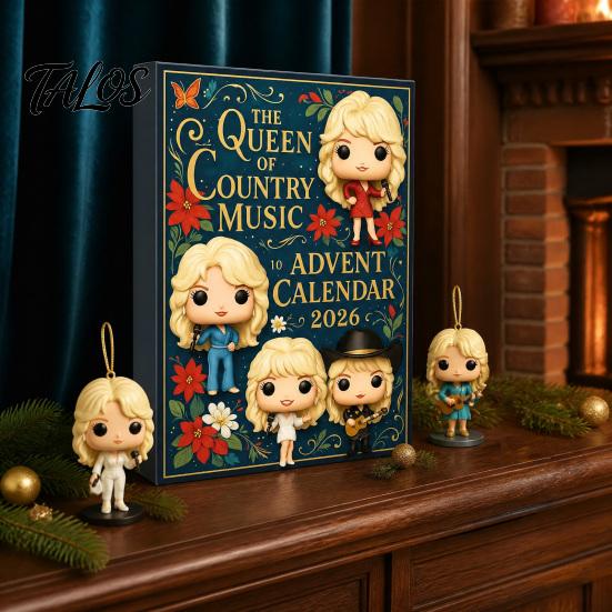Advent Calendar for Christmas The Queen of Country Music 2026 Calendar, 24 Days Countdown Box, 2D Acrylic Ornaments, Collectible Gift Kids Fans Party