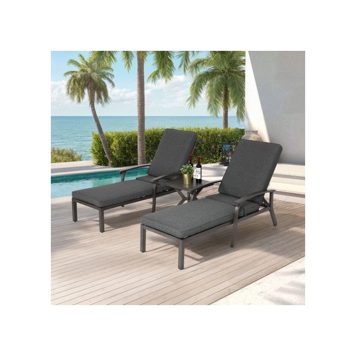 Chaise Longue De Jardin Avec Coussin En Coton, Chaise Longue De Piscine Réglable En Aluminium Antirouille, Grise (1 Pièce).