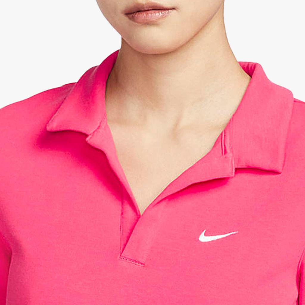 Nike Casual Sport Knit Embroidered Solid Polo T-Shirt Women Tops Pink DV7885-648