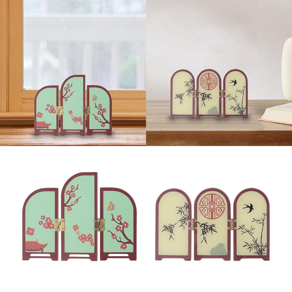Decorative Screen Table Decor Craft Art Panel Mini Folding Screen for Dining Room Countertop Fireplace Entrance Cabinet Bedroom