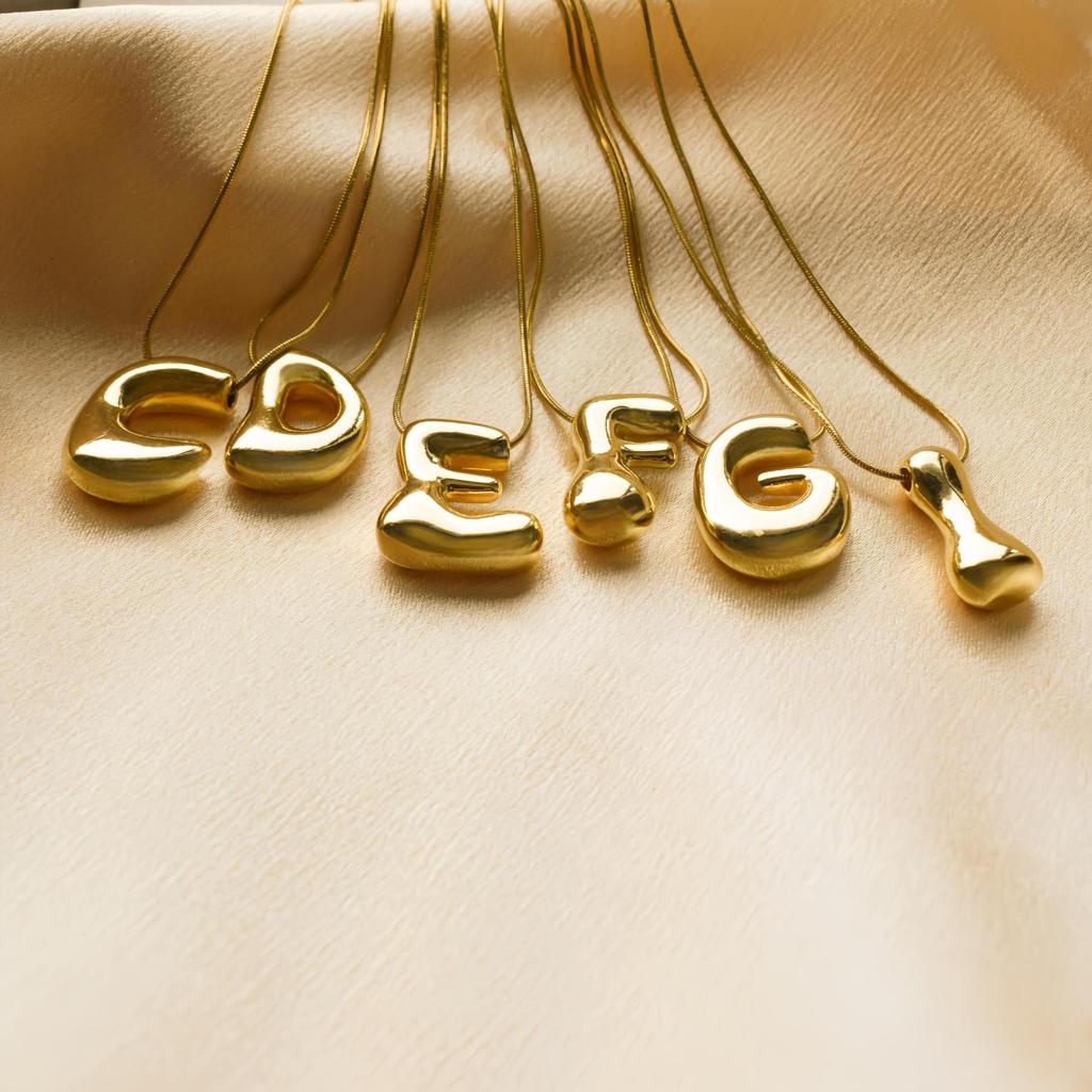 18K Gold Plated Copper Balloon Bubble Chubby Alphabet Pendant Necklace