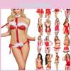 Enchanting Red Christmas Lingerie Babydoll Dress Set With Sweety Bow And Lace Fur