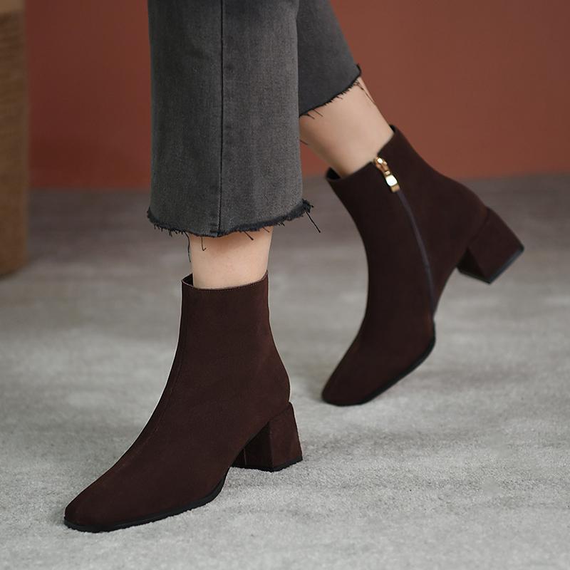 Fashion Vintage Suede Women Ankle Boots Fashion Thick Heel Short Booties Autumn Winter Women's Shoes