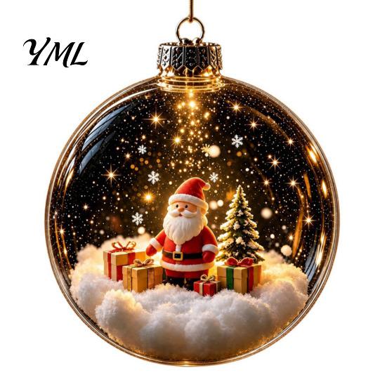 Glowing Holiday Tree Decor Christmas Story Ornament, Mini Scene Light Up Ball Unique Gift Ideas Hanging Decoration, Acrylic Clear Pendant for