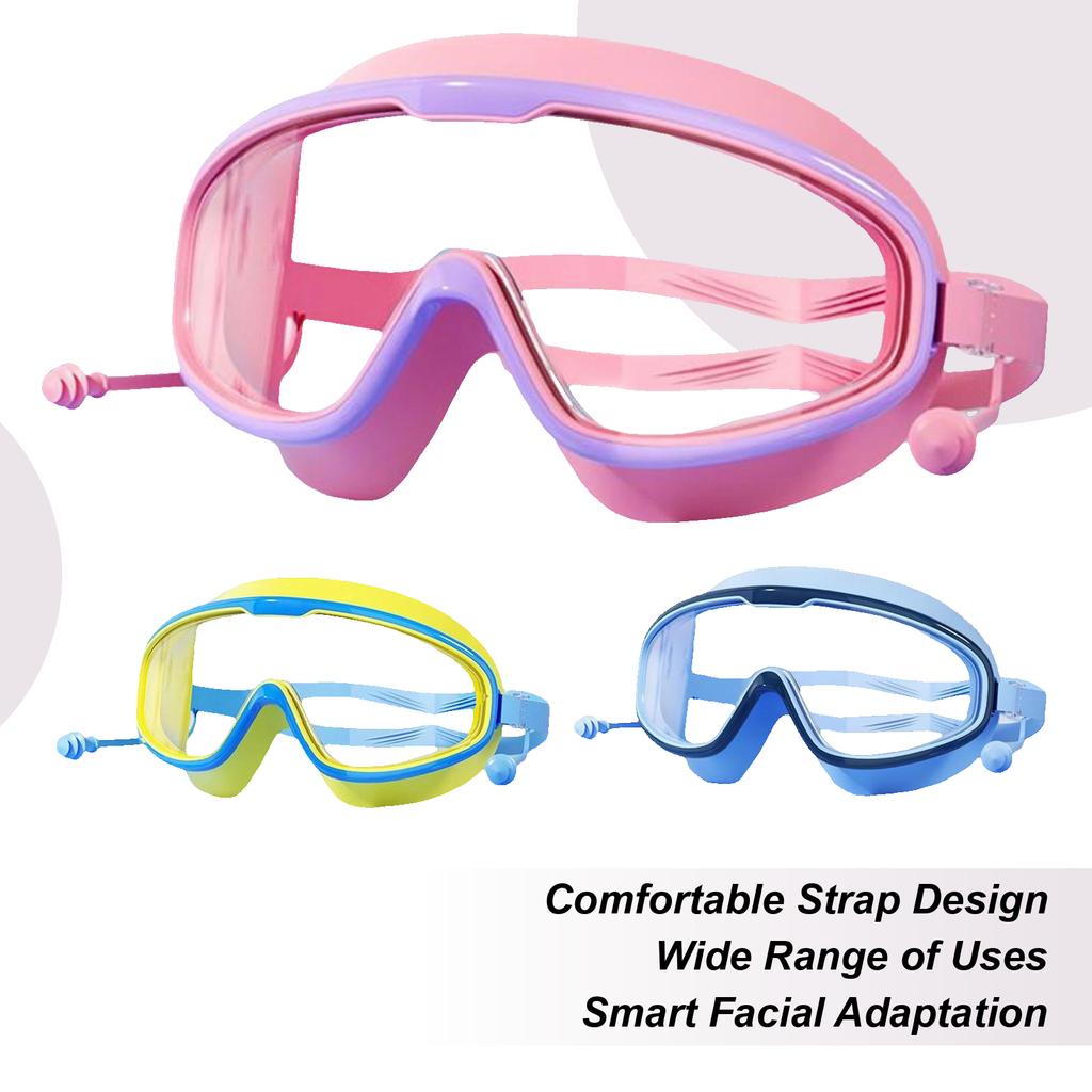 Kids Swimming Goggles Large Frame No Leaking Waterproof Wide View Clear Vision Anti-Fog Anti-UV Quick Adjustable Child Age 3-15
