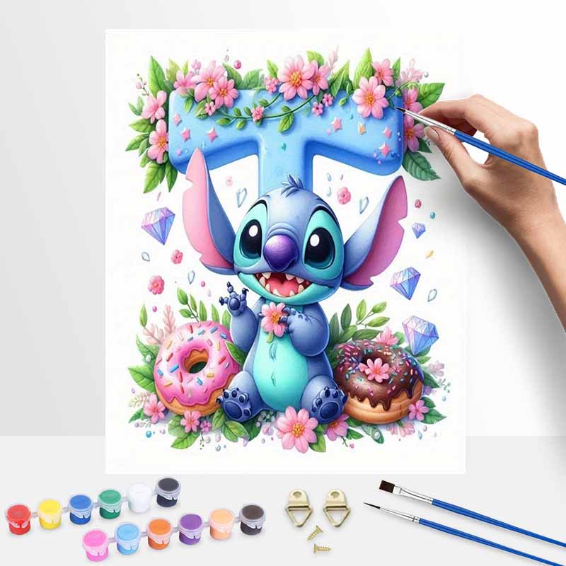 Disney Stitch Letter T Flower Donut Oil Paint Digital Painting Art Kit Handmade DIY Painting Kit Home Decor