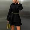 European and American Style Stacked Ruffle Edge Shirt Skirt Women's High-end A-word Skirt Long-sleeved Lapel Elegant Temperament Dress