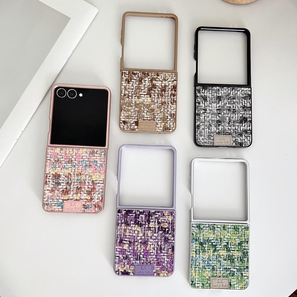 Samsung Z Flip7 Iridescent Protective Case: Woven Texture with National Style Auspicious Clouds Embroidery for Women, fits Flip6/5/4.