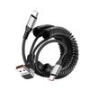 66W Retractable Elbow Splitter Data Cable for Apple, Huawei, Type-C, Fast Car Charging