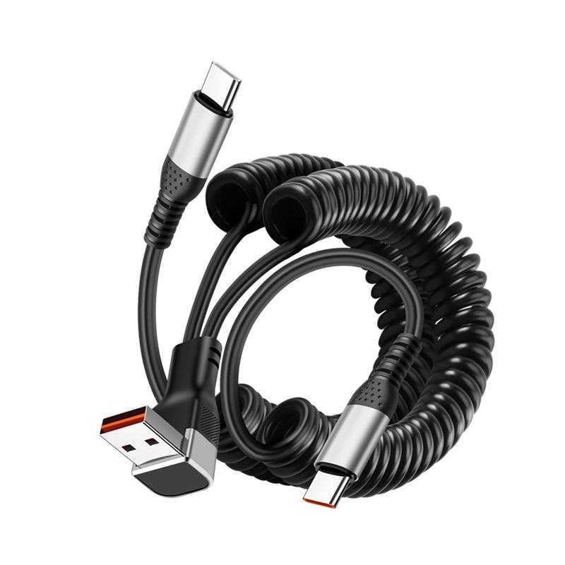 66W Retractable Elbow Splitter Data Cable for Apple, Huawei, Type-C, Fast Car Charging
