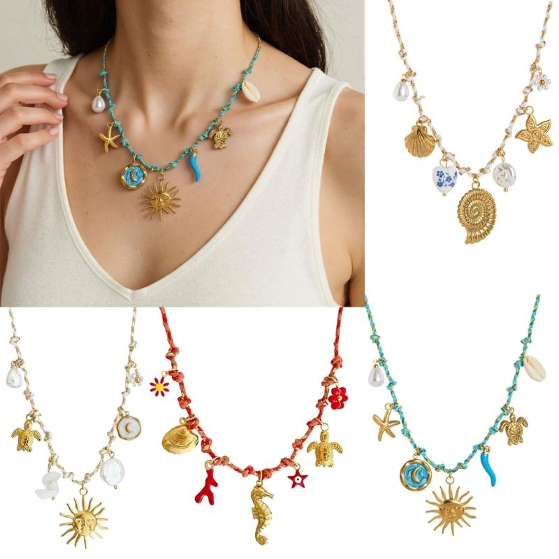 Handcrafted Knot Design Starfish Necklace Comfortable Rope Chain Jewelry Accessory For Casual Outfit Enhancer