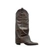 Cowhide version~ retro riveted trouser tube boots versatile pointed western cowboy boots thick heel side zipper boots women