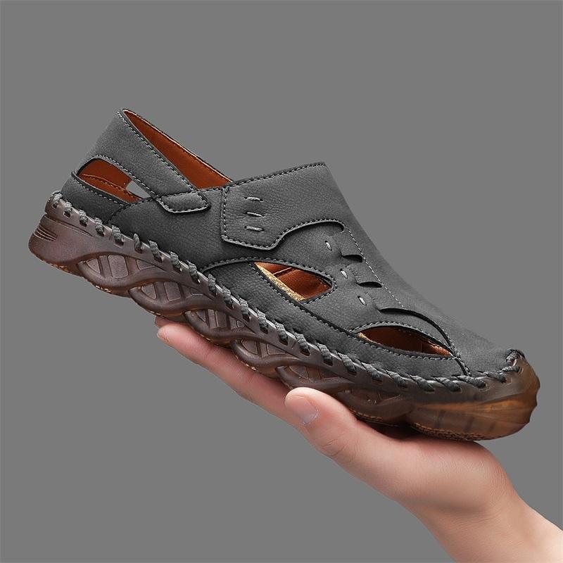 New Arrival Men's Soft Leather Flats Versatile Summer Male Sandals Breathable Non-slip Casual Leather Shoes Outdoor Beach Shoes