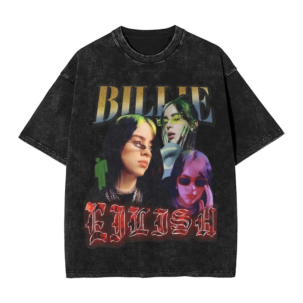 2026 Billie Eilish Divertido Póster Estampado Gráfico Camiseta Hombres Mujeres Moda Vintage Algodón Lavado Cuello Redondo Camiseta de Verano Top Casual Oversize Mangas Cortas