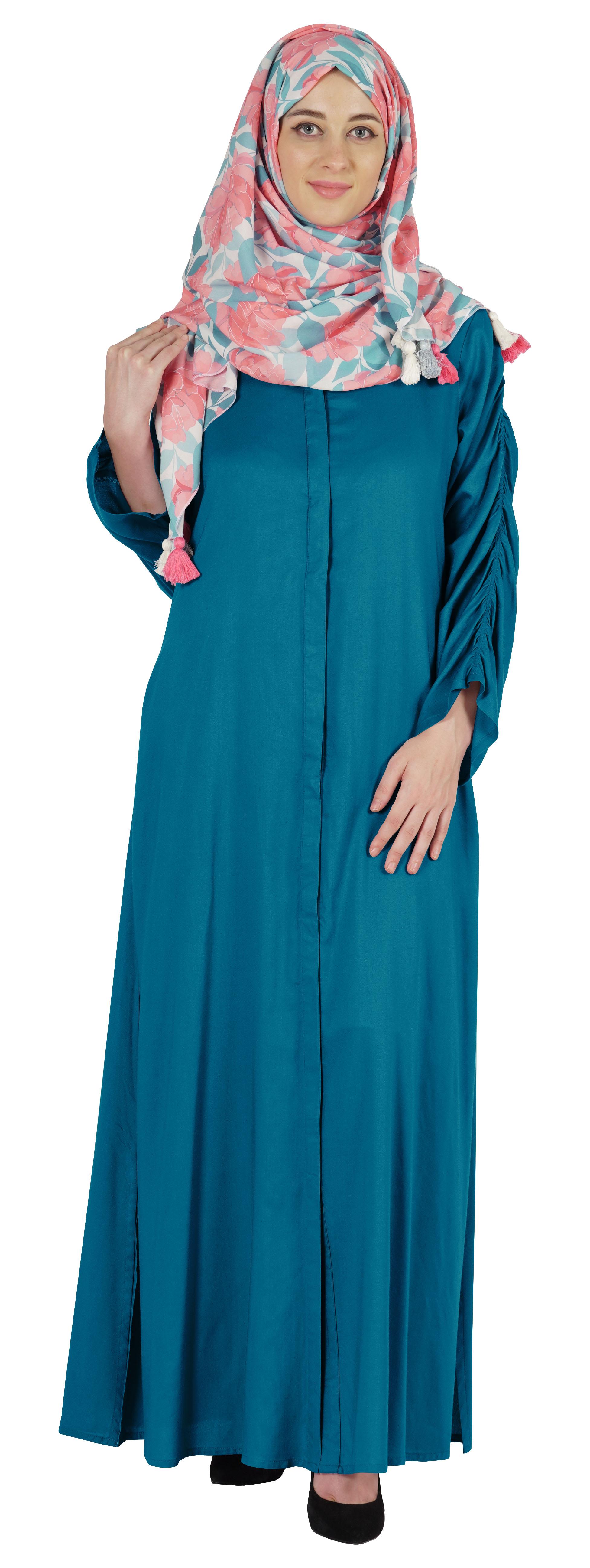 

Bimba Islamic Clothes For Women Long Dress With Printed Hijab Scarf Rayon Abaya Maxi Front Button Muslim XXL чирок синього кольору