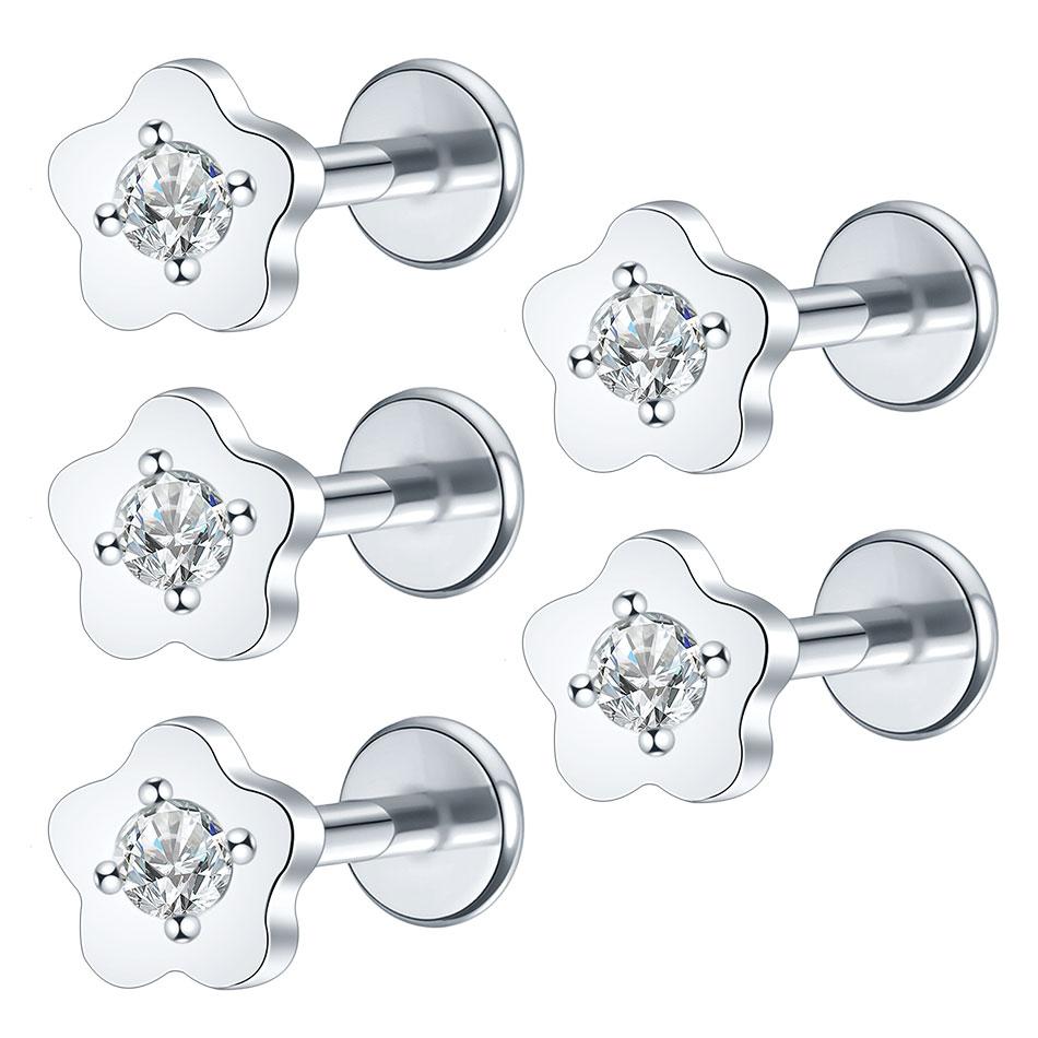 1/5PCS Steel 16G Cluster Marquise CZ Tragus Helix Stud Conch Lobe Rook Cartilage Leaf Flat Back Labret Stud Earrings Jewelry