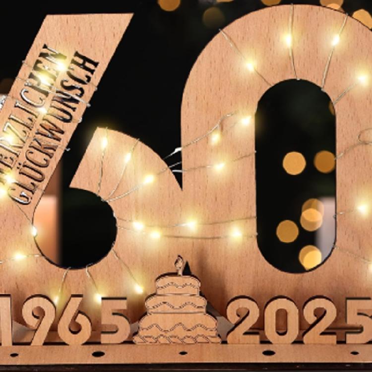 Elegant Wooden Number Figurine with LED Light String Stand for Birthday and Wedding Wood Sign Guest Book DIY Art Crafts