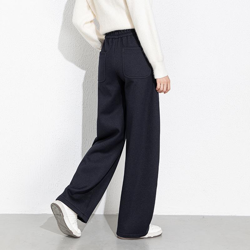 Women's High Rise Drawstring Wide Leg Sweatpants Loose Fit Curved Pants 2025 Winter Fleece Lined Thick Casual Trousers