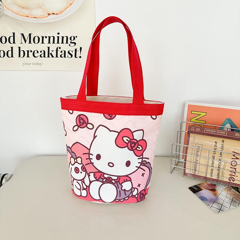 Korean Style Girlish Lunch Tote: Childlike Graffiti Canvas Bag with Cute Illustrations