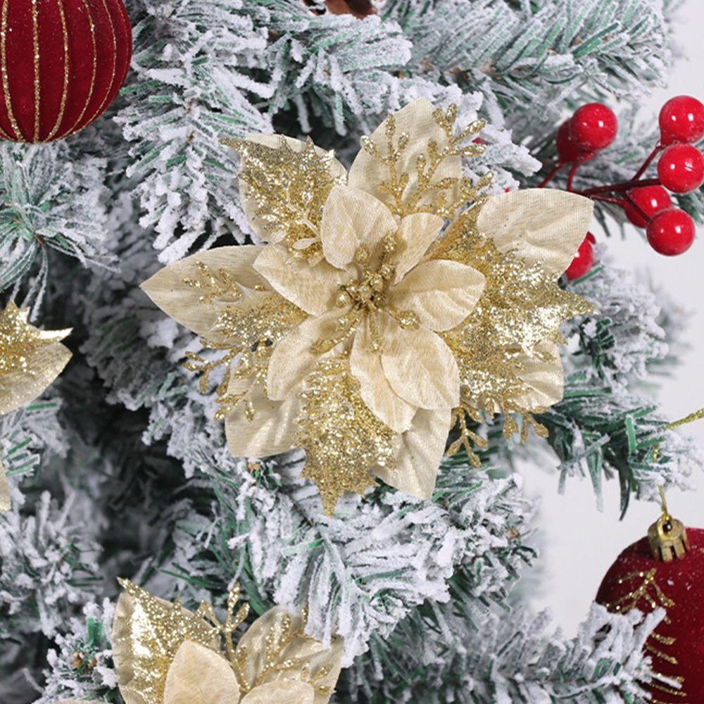 With Detachable Clips Artificial Flowers Glitter Finish Christmas Tree Ornaments Wreath Decorating