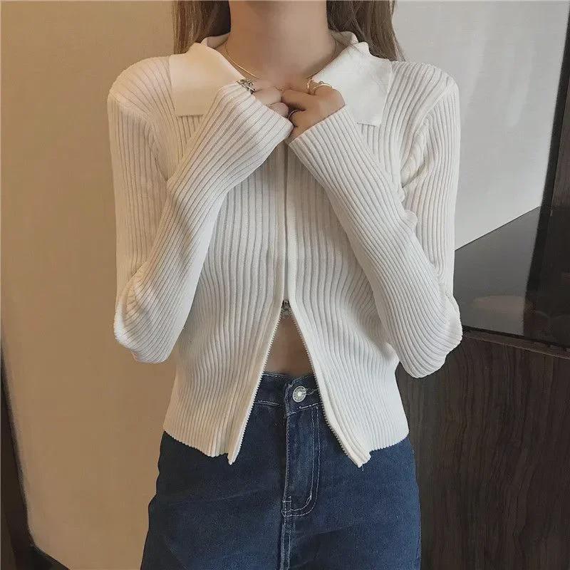 Indonesian Knitted Women's Slim Long-Sleeve Zipper Cardigan Sweater