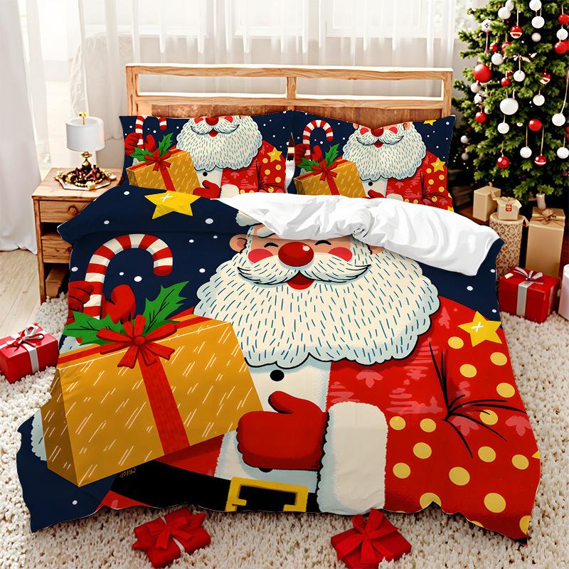 3D Digital Printed Bedding Two Three Piece Santa Polyester Quilt Set