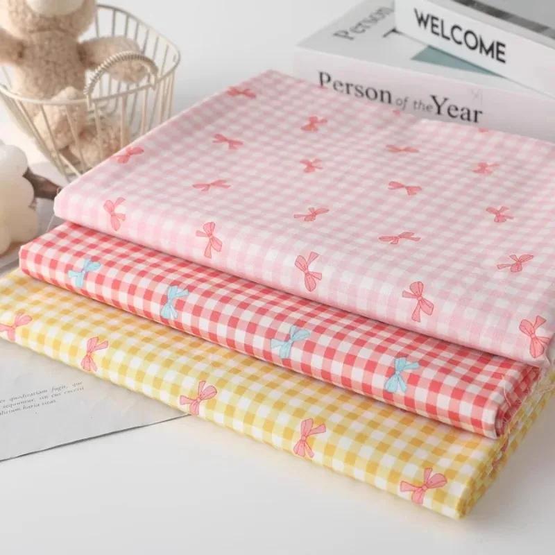 Bunt karierter Baumwollstoff mit Schleifendruck für Kleider, Hemden, Schlafanzüge, Homewear, Kinderbekleidung, 140x100cm