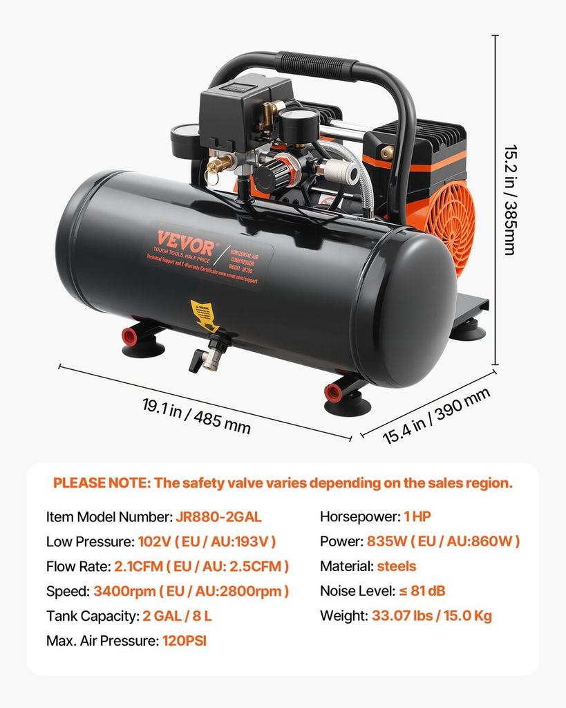 Air Compressor Compact Portable Oil Free Compressor 2 Gallon 8bar